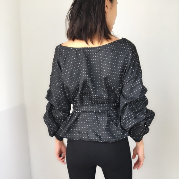 LAST 1 Sexy wrap top- Black white dot - Picture 7 of 8
